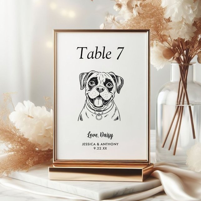 Simple Black and White Dog Wedding  Table Number (Creator Uploaded)
