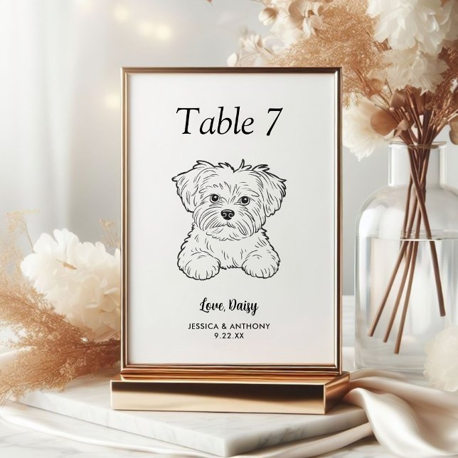 Simple Black and White Dog Wedding  Table Number (Creator Uploaded)