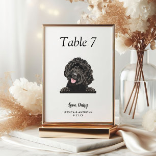 Simple Black and White Dog Wedding Table Number