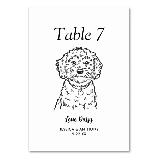 Simple Black and White Dog Wedding  Table Number (Front)