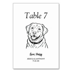 Simple Black and White Dog Wedding Table Number