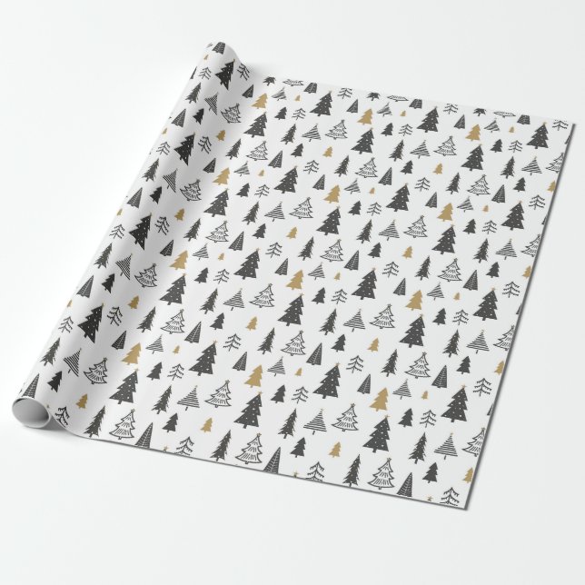 Simple Black and White Doodle Christmas Modern Wrapping Paper (Unrolled)