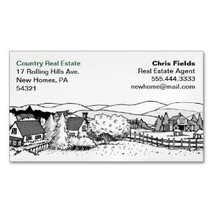 Simple Black and White Drawing Country Scene Magnetic Business Card