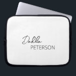 Simple Black and White Elegant Contemporary Modern Laptop Sleeve<br><div class="desc">Modern black and white laptop sleeve featuring a simple and minimal design personalized with your name in an elegant script and contemporary sans serif font.</div>
