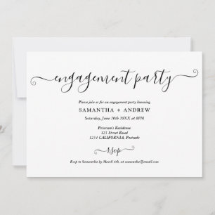 Simple black and white elegant engagement party announcement