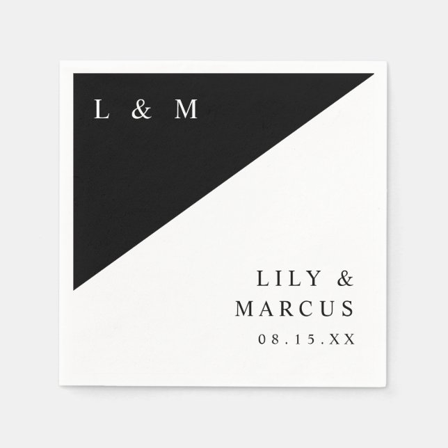 Simple Black And White Elegant Monogram Wedding Napkin (Front)