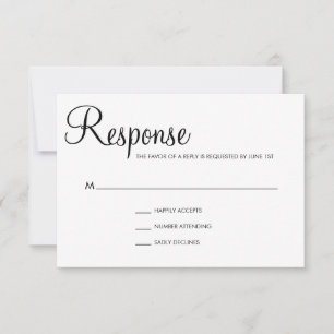 Simple Black and White Elegant Script Wedding RSVP Card
