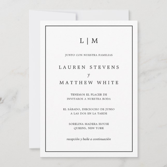 Simple Black and White Elegant Spanish Wedding Invitation (Front)