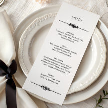 Simple Black and White Elegant Wedding | Menu