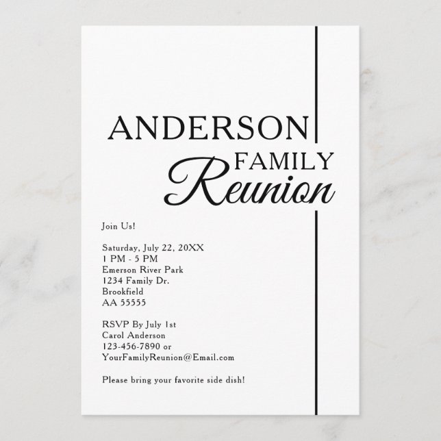Simple Black and White Family Reunion Modern Invitation (Front)