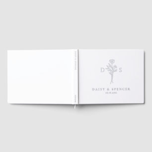 Simple Black and White Floral Monogram Wedding Guest Book