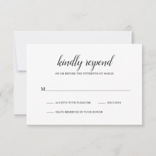 Simple Black and White Formal Elegant Wedding RSVP Card