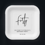 Simple Black and White Forty Birthday Party Paper Plate<br><div class="desc">Elegant simple black and white birthday paper plates will be great for birthday celebration. The template can be personalised with a custom name,  number of years,  date of event or any other details. You can also change font colours if you wish.</div>