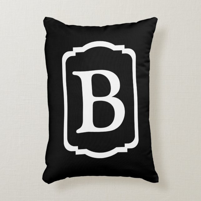 Simple Black and White Framed Monogram Decorative Cushion (Front(Vertical))