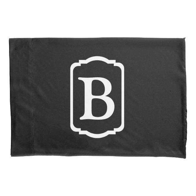 Simple Black and White Framed Monogram Pillowcase (Front)