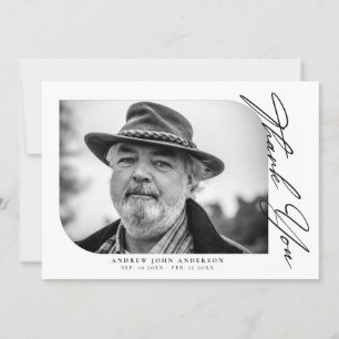 Simple Black And White Funeral Photo Thank You Card