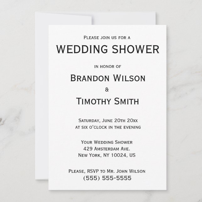 Simple Black And White Gay Wedding Shower Invites (Front)
