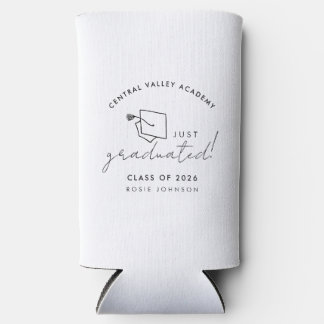 Simple Black and White Graduation Candle Gift Seltzer Can Cooler
