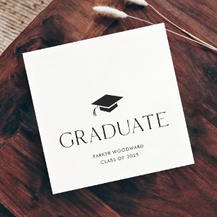 Simple black and white graduation cap napkin