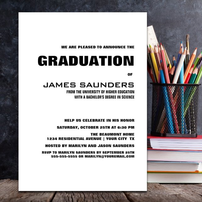 Simple Black and White Graduation Party Invitation (Creator Uploaded)