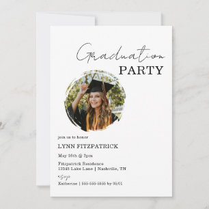 Simple Black and White Graduation Party Photo Invitation