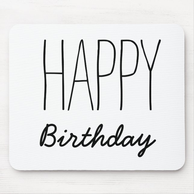 Simple Black And White Happy Birthday Typography Mouse Mat (Front)