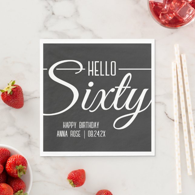 Simple Black and White Hello Sixty 60th Birthday Napkin (Insitu)