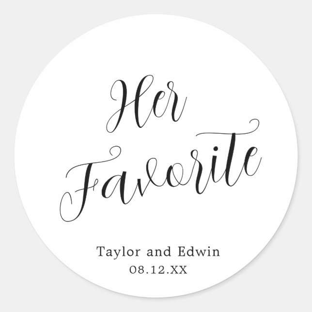 Simple Black and White Her Favourite Modern Weddin Classic Round Sticker (Front)