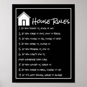 Simple Black and White House Rules Poster