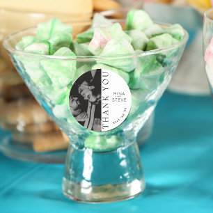 Simple black and white image wedding thank you  classic round sticker