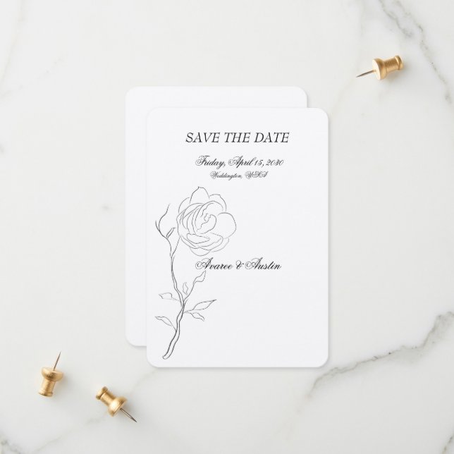 Simple Black and White Jasmine Stem Save The Date (Front/Back In Situ)