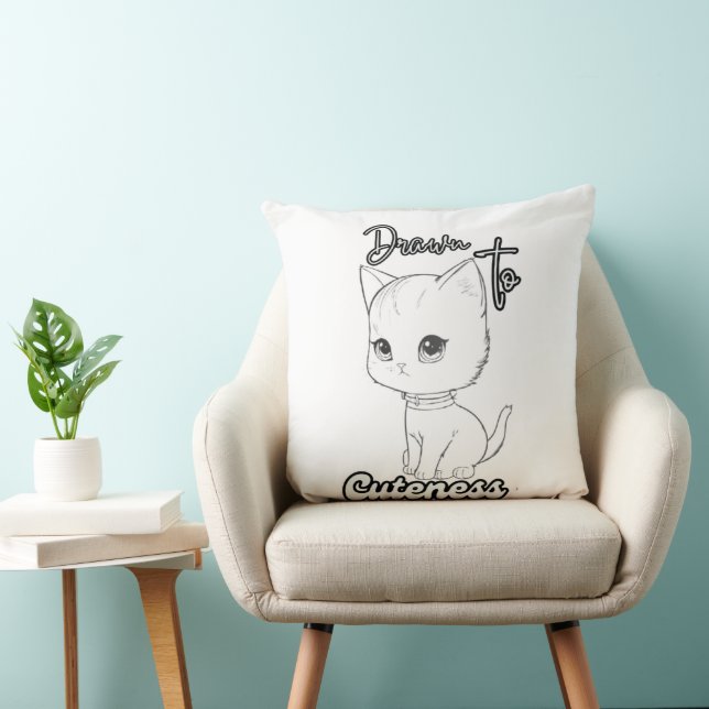 Simple Black and White Kitten Art Cushion (Chair)