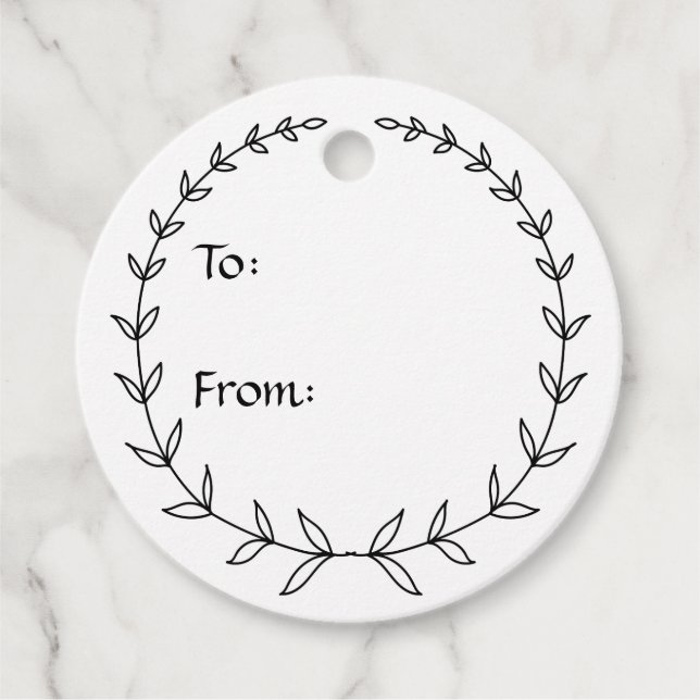 Simple black and white laurel wreath gift tag (Front)