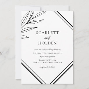 Simple Black and White Leaf Wedding Invitation