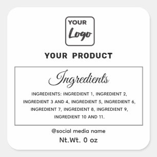 Simple black and white logo product ingredients square sticker