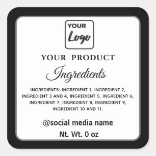 Simple black and white logo product ingredients square sticker