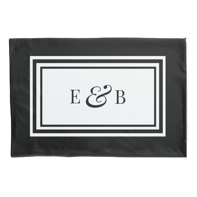 Simple Black and White Luxury Monogram Initials Pillowcase (Front)
