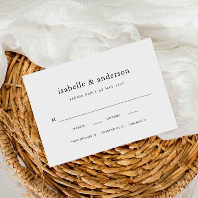 Simple Black and White Meal Choice Wedding RSVP Card (Creator Uploaded)