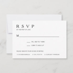 Simple Black and White Meal Modern Wedding RSVP Card