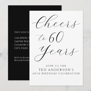 Simple Black and White Mens 60th Birthday Party Invitation