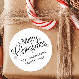 Simple Black and White Merry Christmas Classic Round Sticker