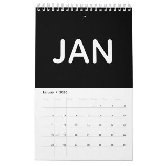 Simple Black and White Minimalist 2026 Calendar