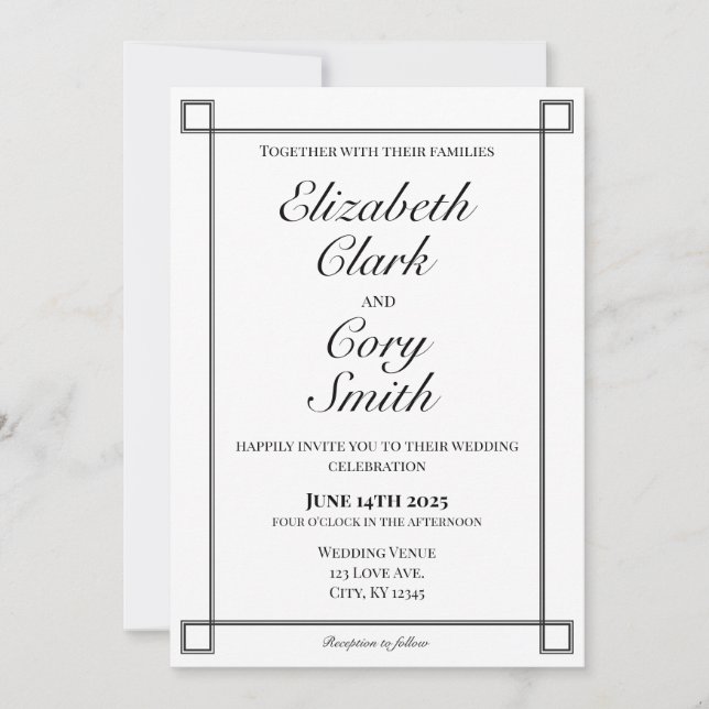 Simple Black and White Minimalist Elegance Wedding Invitation (Front)