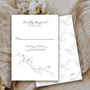 Simple Black and White Minimalist Rustic Floral RSVP Card