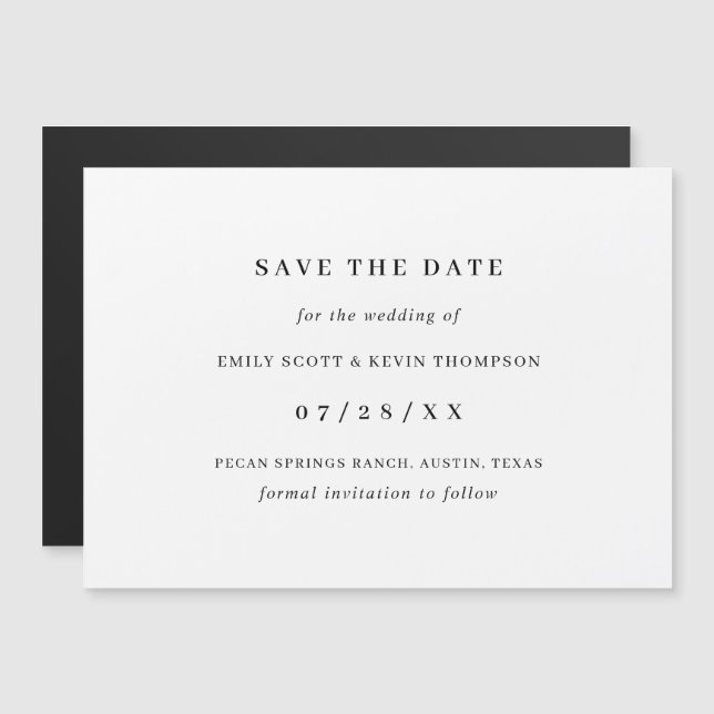 Simple Black and White Minimalist Save the Date Magnetic Invitation (Front/Back)