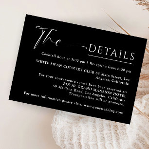 Simple Black and White Minimalist Wedding Details Enclosure Card