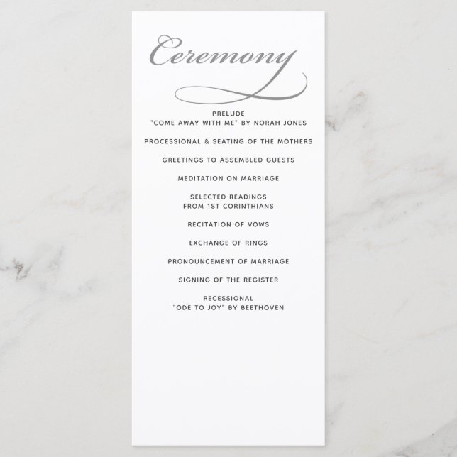 Simple Black and White Minimalist Wedding programs Programme (Front)