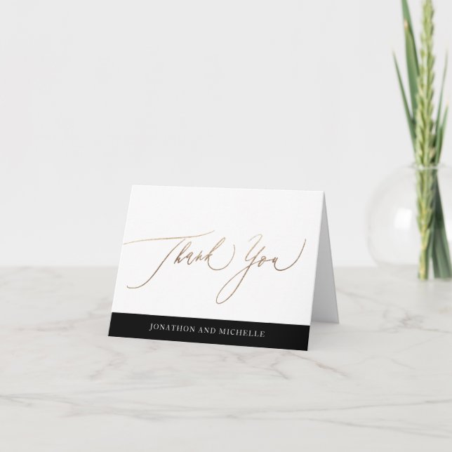 Simple Black and White Modern Calligraphy wedding Thank You Card (Front)