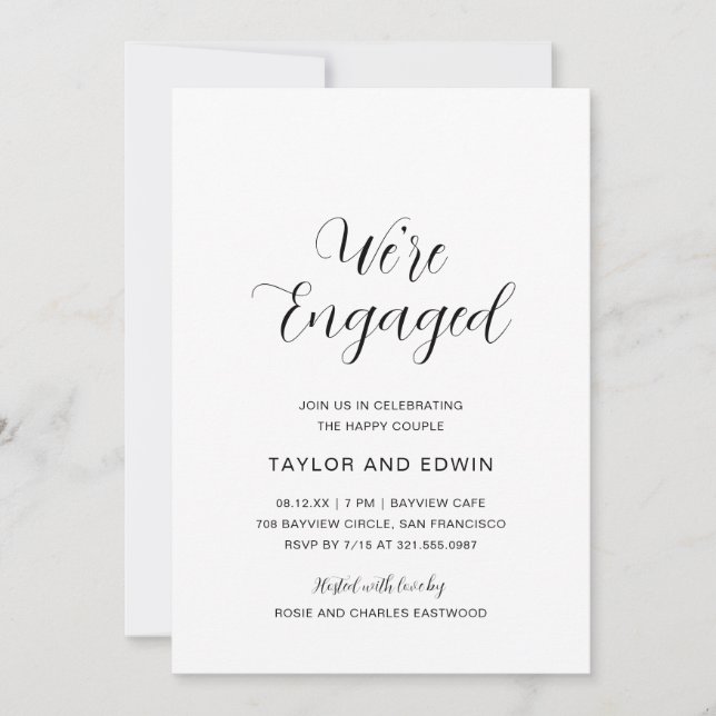 Simple Black and White Modern Engagement Party Invitation (Front)