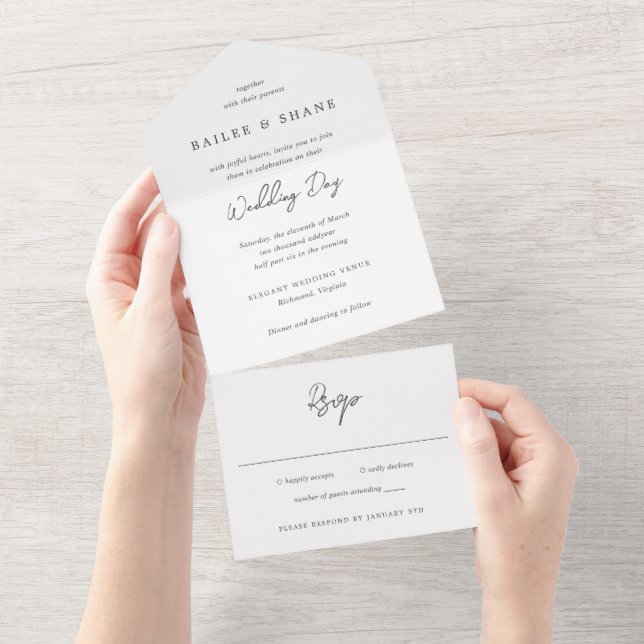 Simple Black and White Modern Wedding All In One Invitation (Tearaway)